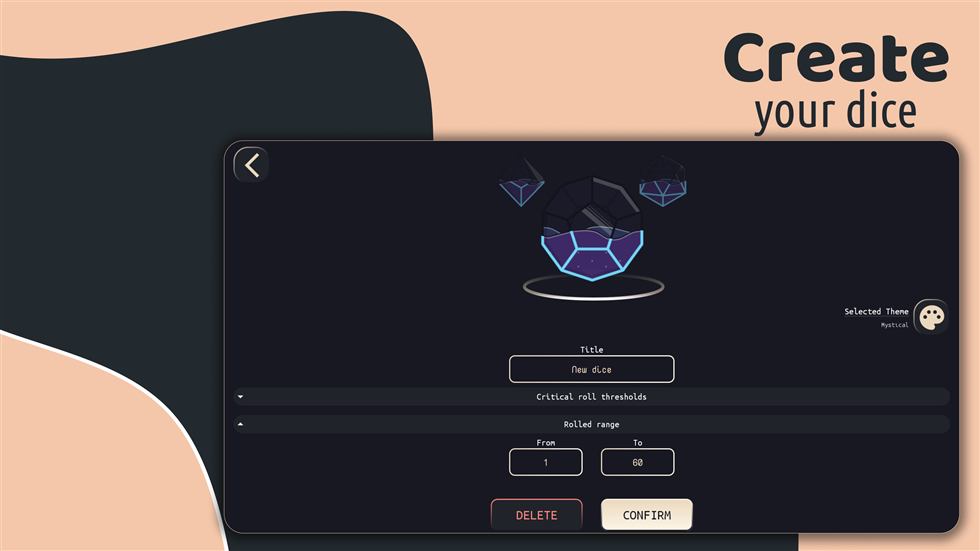 Tablet custom dice creation layout.